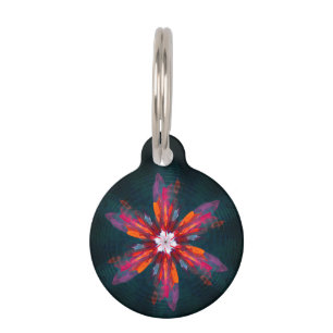 Floral Mandala Flowers Orange Red Blue Abstract Pet Tag