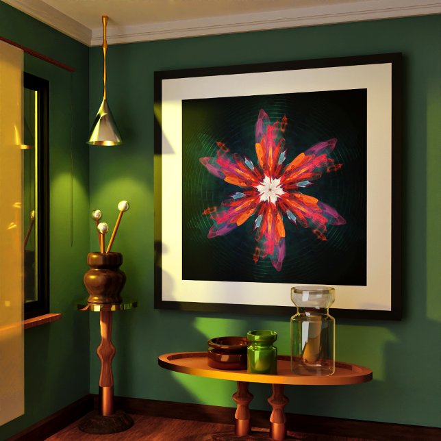 Floral Mandala Flowers Orange Red Blue Abstract Poster (Floral Mandala Flowers Orange Red Blue Abstract Poster)