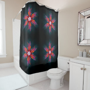 Floral Mandala Flowers Orange Red Blue Abstract Shower Curtain