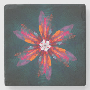 Floral Mandala Flowers Orange Red Blue Abstract Stone Coaster
