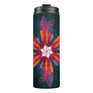 Floral Mandala Flowers Orange Red Blue Abstract Thermal Tumbler