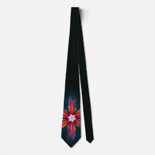 Floral Mandala Flowers Orange Red Blue Abstract Tie