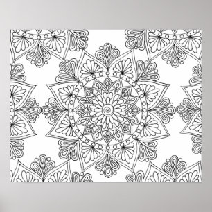Floral Mandala Geometric Pattern Adult Coloring Poster