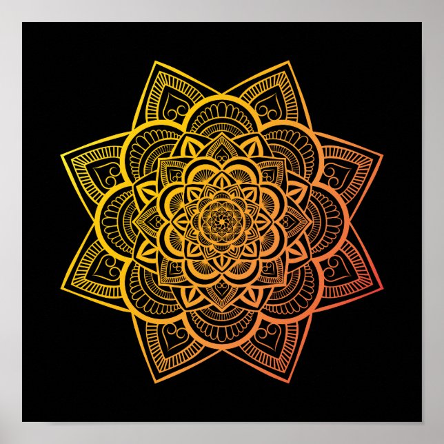 Floral Mandala Gold Orange Gradient Art Print (Front)