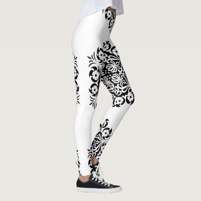 Floral Mandala In Black & White Leggings (Right)