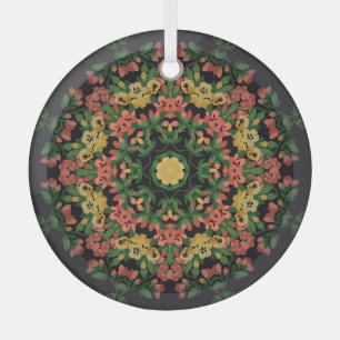 Floral mandala: red, yellow vintage. glass tree decoration