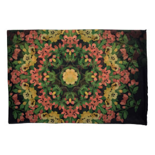 Floral mandala: red, yellow vintage. pillowcase