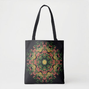 Floral mandala: red, yellow vintage. tote bag