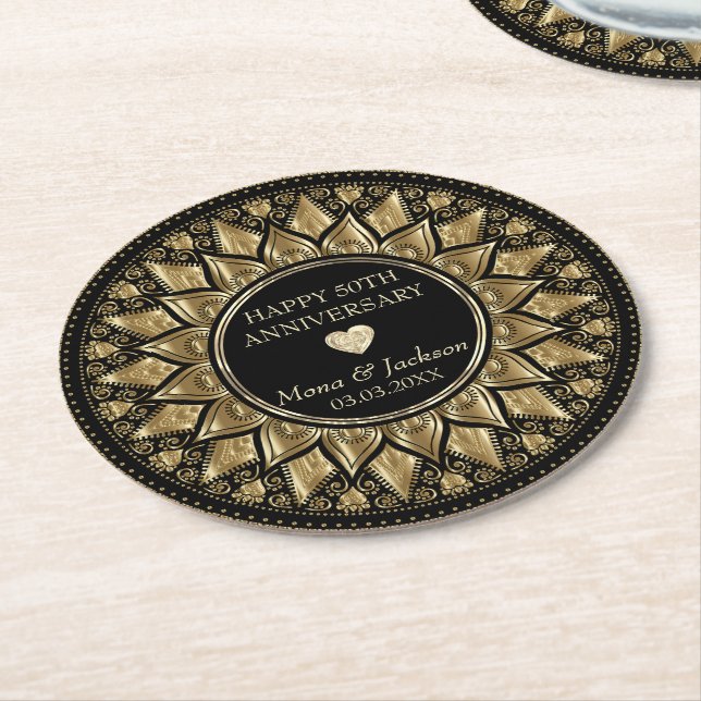 Floral Mandala Round Paper Coaster (Angled)