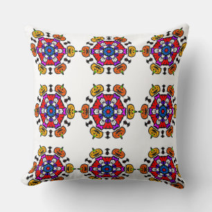 Floral Mandala Seamless Pattern Spooky Pumpkin Cushion