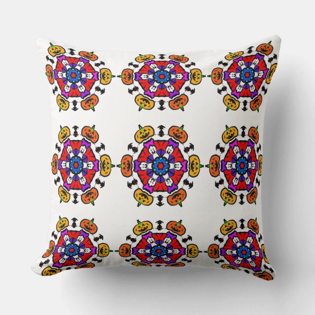 Floral Mandala Seamless Pattern Spooky Pumpkin Cushion (Front)