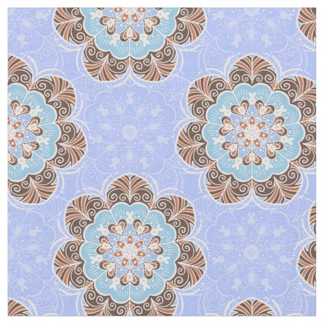 Floral Mandala Tile in Light Blue Fabric (Close Up)