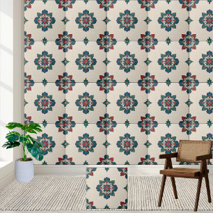 Floral Mandala Tile in Teal Red and Green