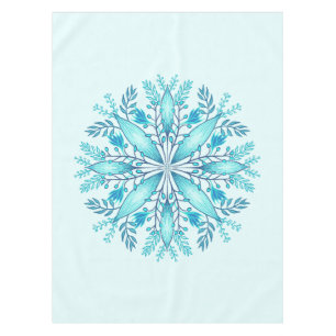 Floral Mandala - Turquoise Blue Boho Snowflake Tablecloth