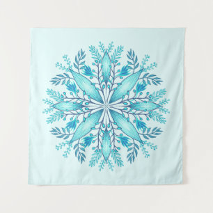 Floral Mandala - Turquoise Blue Boho Snowflake Tapestry