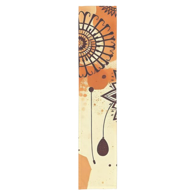 Floral Mandala Warm Rustic Boho Tones Short Table Runner (Front)