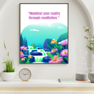 floral manifest your reality through meditation poster