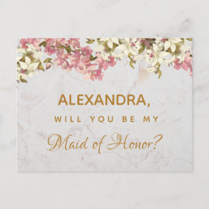 Floral Marble Orchids Maid of Honour Postcard