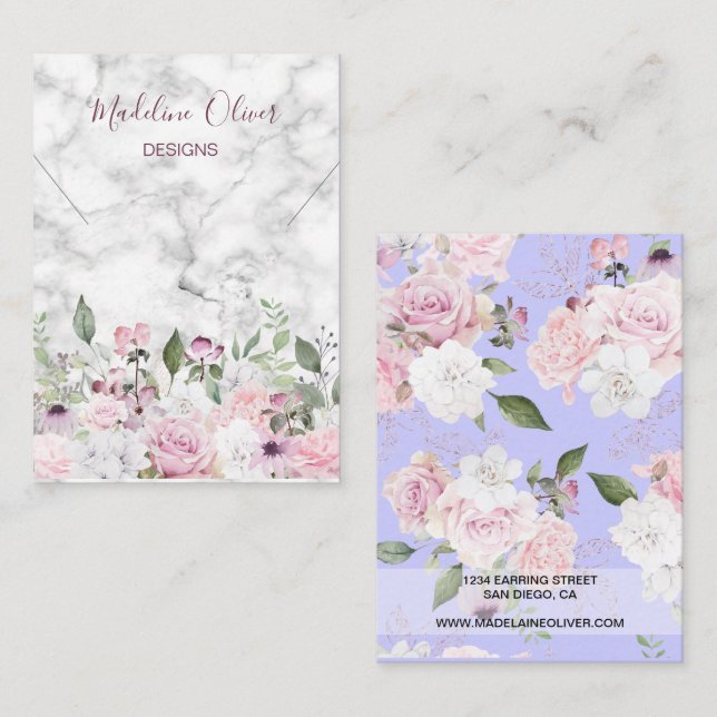 Floral Marble Purple Necklace Display  Business Card (Front/Back)