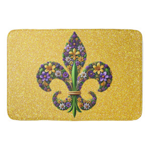 Floral Mardi Gras fleur de lis Bath Mat