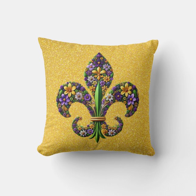 Floral Mardi Gras fleur de lis Cushion (Front)