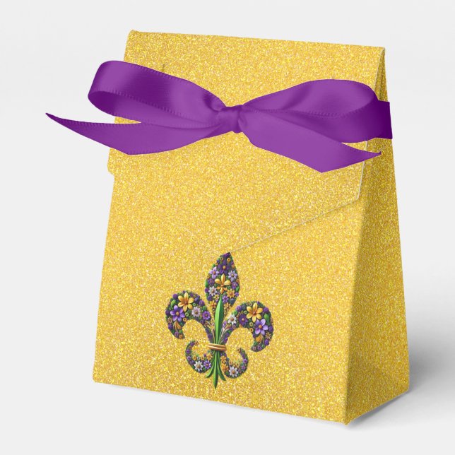Floral Mardi Gras fleur de lis Favour Box (Front Side)
