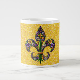 Floral Mardi Gras fleur de lis Large Coffee Mug