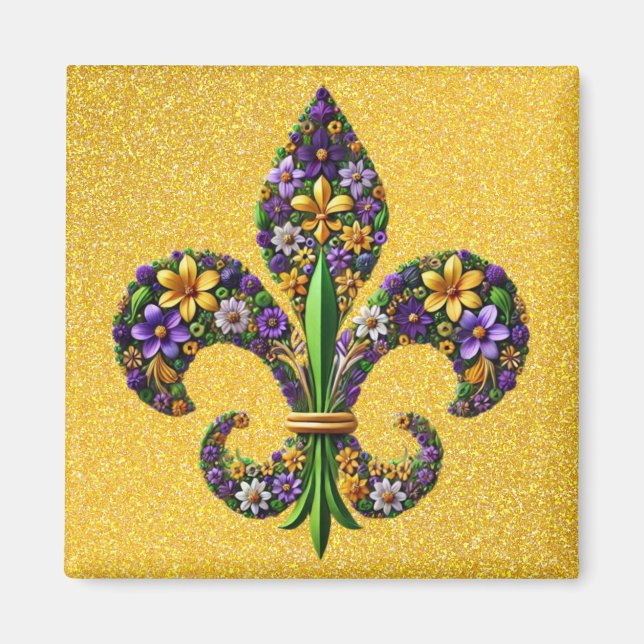 Floral Mardi Gras fleur de lis Magnet (Front)