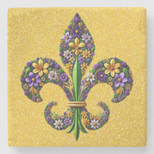Floral Mardi Gras fleur de lis Stone Coaster