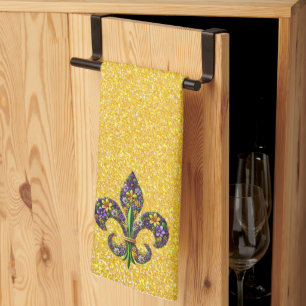 Floral Mardi Gras fleur de lis Tea Towel