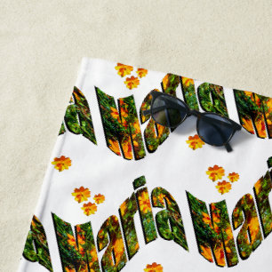 Floral Maria Name, Beach Towel