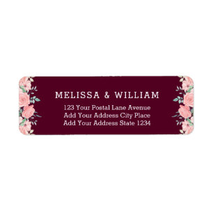 Floral Marsala Bride Groom Wedding Return Address Label