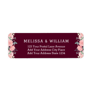 Floral Marsala Bride Groom Wedding Return Address Label