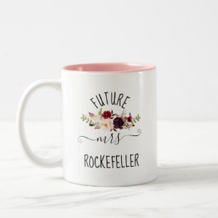 Floral Marsala Future Bride Engagement Gift Two-Tone Coffee Mug