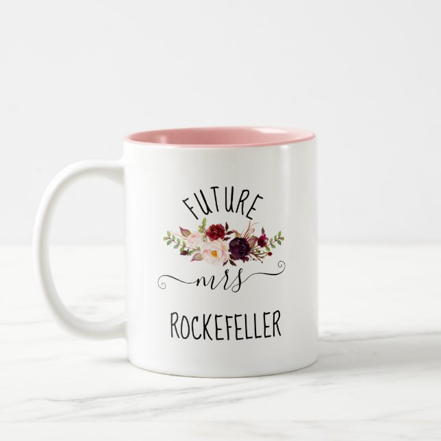 Floral Marsala Future Bride Engagement Gift  Two-Tone Coffee Mug (Left)