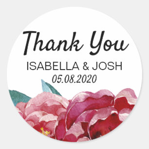 Floral Marsala Peony Thank You Classic Round Sticker