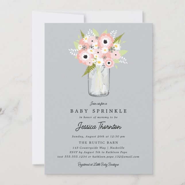 Floral Mason Jar Baby Shower Invitation (Front)