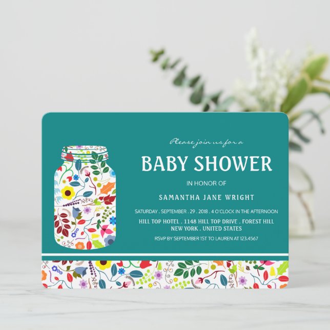 Floral Mason Jar Baby Shower Invitation (Standing Front)