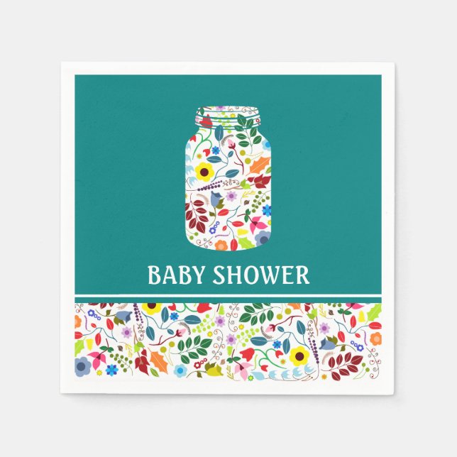 Floral Mason Jar Baby Shower Napkin (Front)