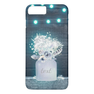 Floral Mason Jar & Blue String Lights Rustic iPhone 8 Plus/7 Plus Case