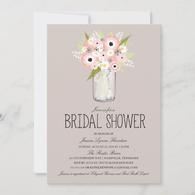 Floral Mason Jar Bridal Shower Invitation (Front)