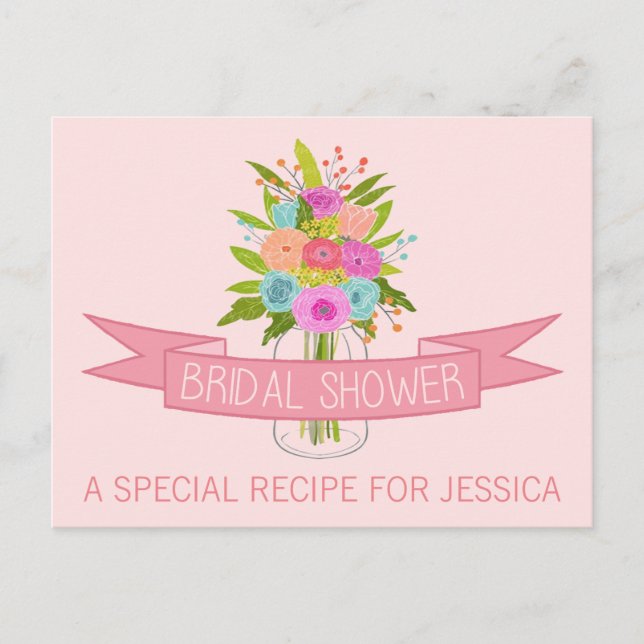 Floral Mason Jar Bridal Shower Recipe Cards (Front)