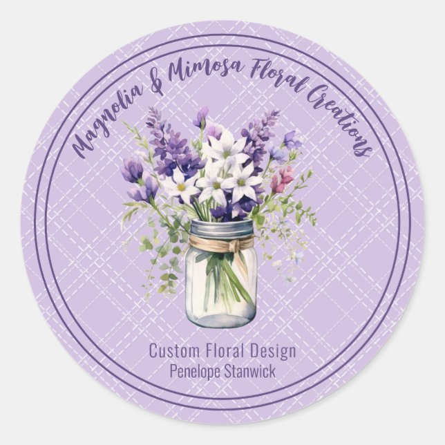Floral Mason Jar Business/Marketing/Packaging Classic Round Sticker (Front)