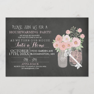 Floral Mason Jar Chalkboard Housewarming Invite