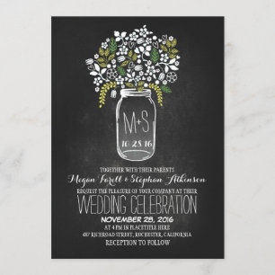 floral mason jar chalkboard wedding invitations