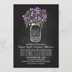 floral mason jar chalkboard wedding invitations