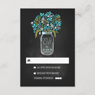 Floral mason jar chalkboard wedding RSVP Card