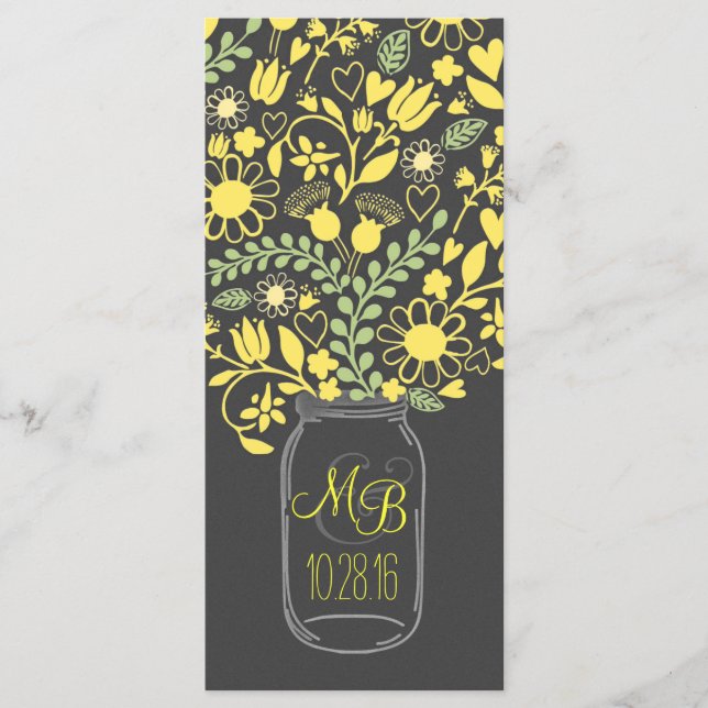 floral mason jar grey yellow wedding program (Front)