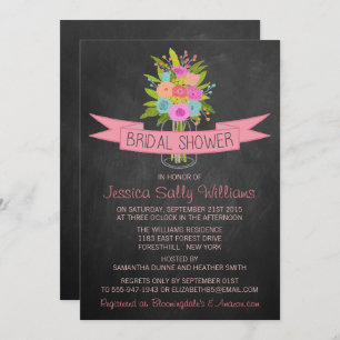 Floral Mason Jar On Chalkboard Bridal Shower Invitation