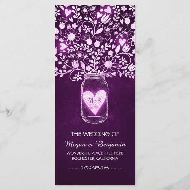 floral mason jar purple elegant wedding programs (Front)